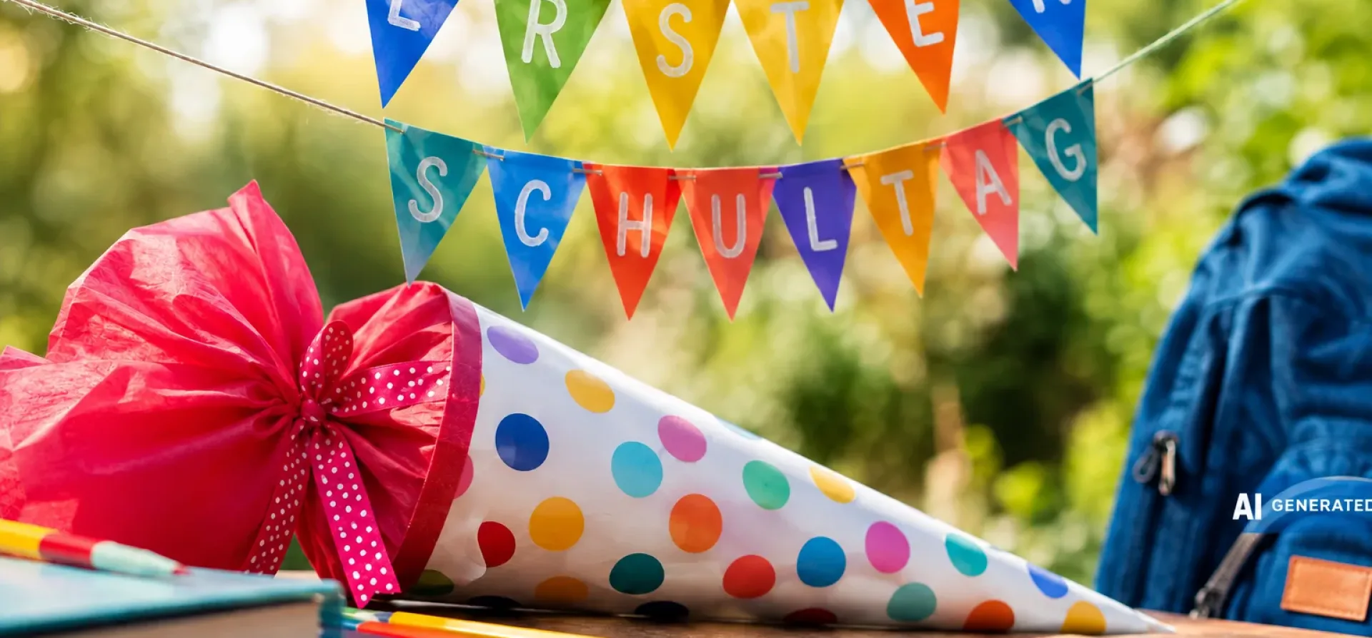 Bunter erster Schultag im Freien